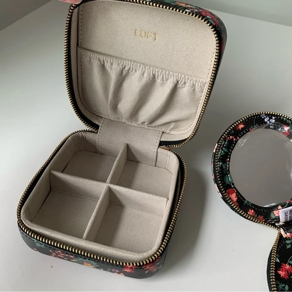 Ann Taylor LOFT Floral Jewelry Box with Mini Mirror